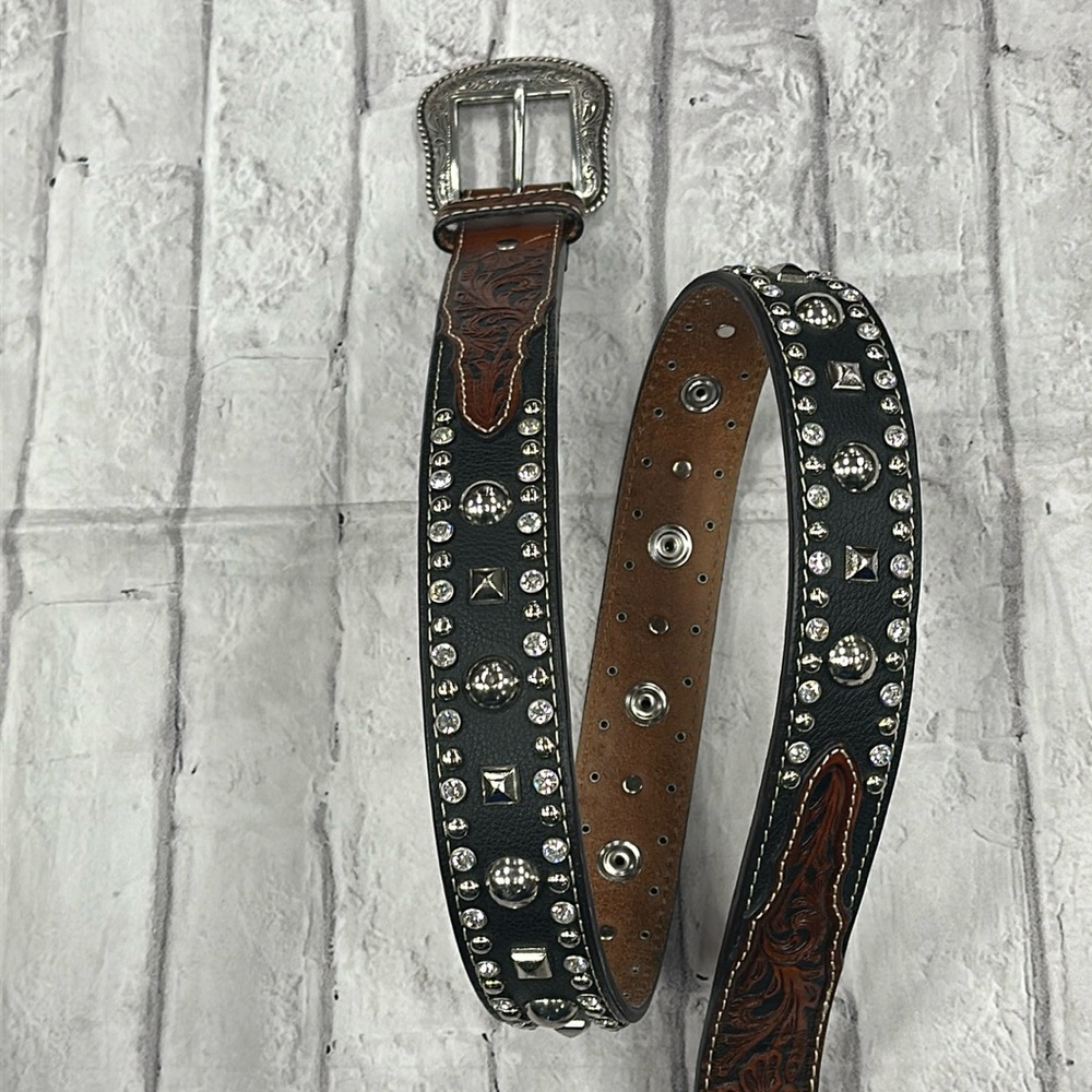 Nooona Belt Co Western black & brown leather with studs and rhinestones. Size 40